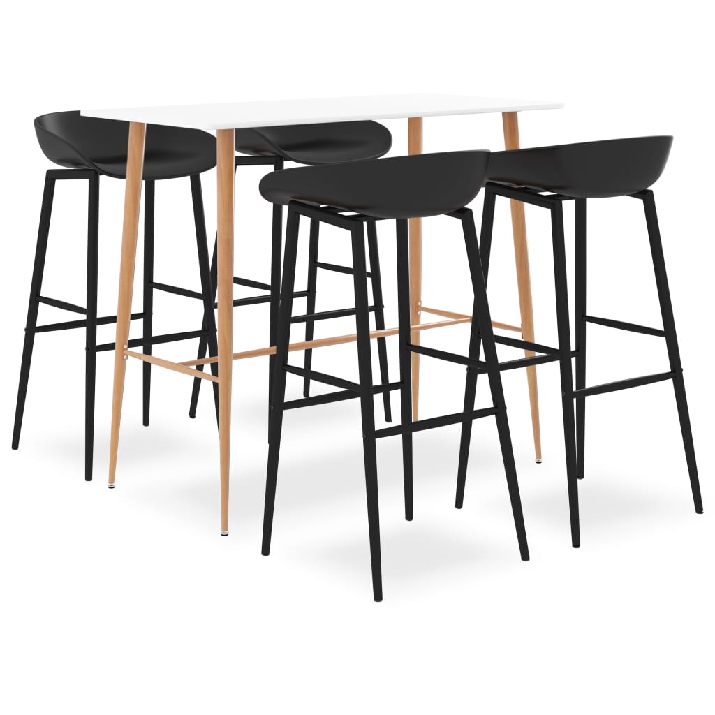 Set masa cu 4 scaune de bar, vidaXL, MDF/Metal, 48 x 47,5 x 95,5 cm, Negru Alb