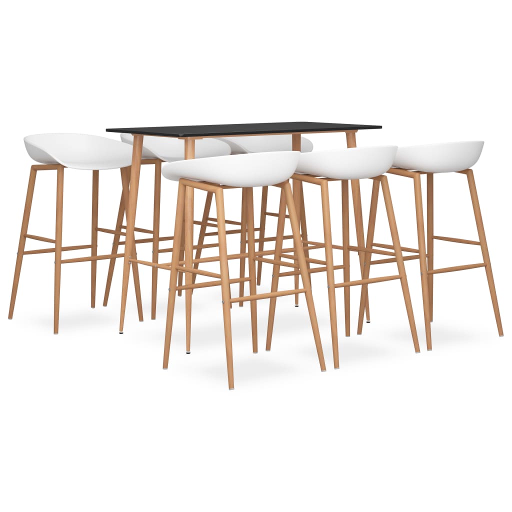 Set mobilier de bar 7 piese masa cu 6 scaune, masa cu scaune, vidaXL, MDF/PP, 120 x 60 x 105 cm, Maro/Negru/Alb
