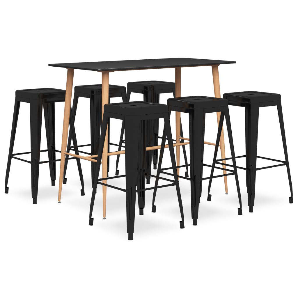 Set de 6 scaune metalice cu masa de bar, vidaXL, MDF/Metal, 120 x 60 x 105 cm, Negru