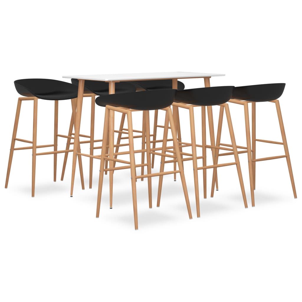 Set de 6 scaune cu masa bar, vidaXL, MDF/Metal, 120 x 60 x 105 cm, Negru/Alb/Maro