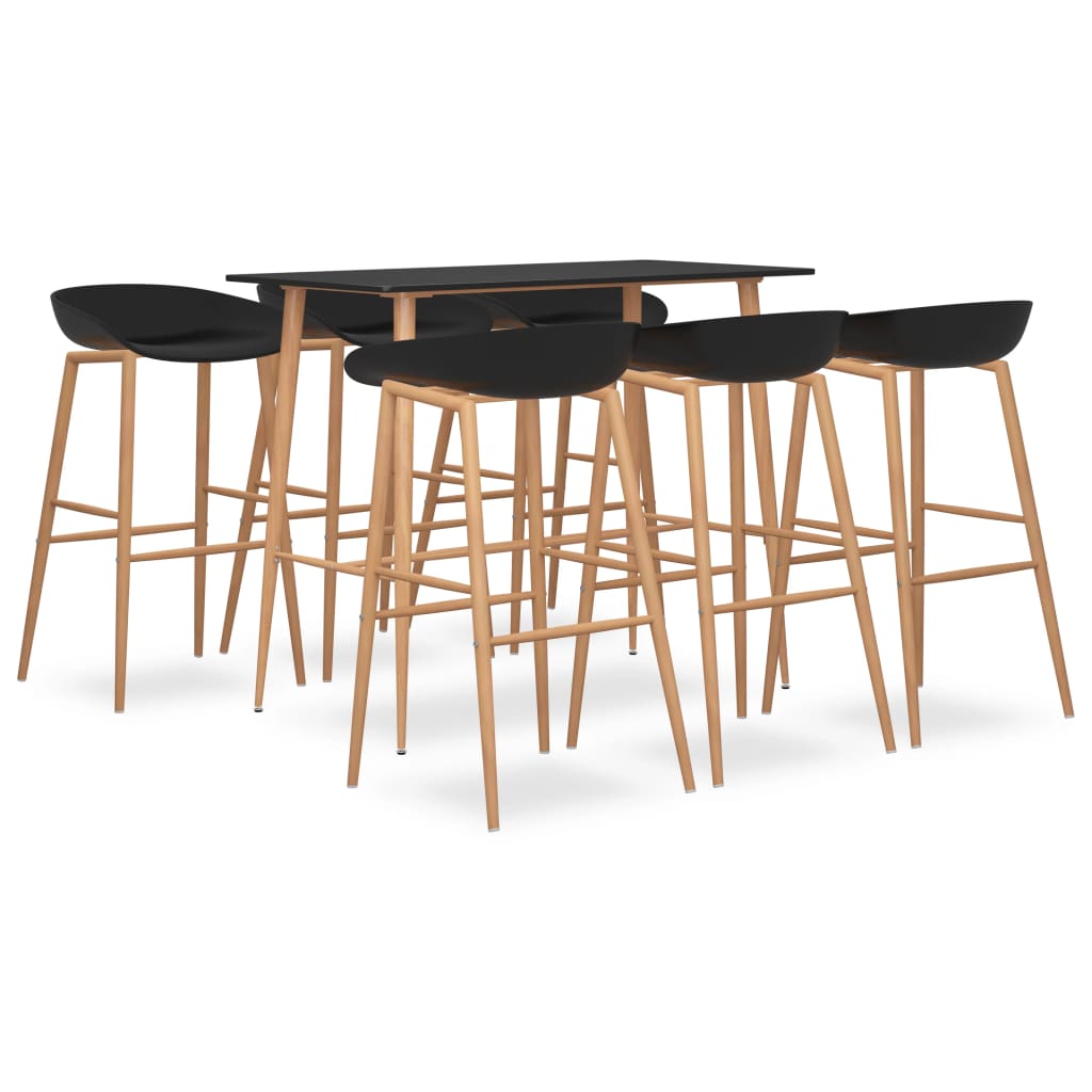 Set mobilier de bar 7 piese masa cu 6 scaune, masa cu scaune, vidaXL, MDF/PP, 120 x 60 x 105 cm, Negru/Maro
