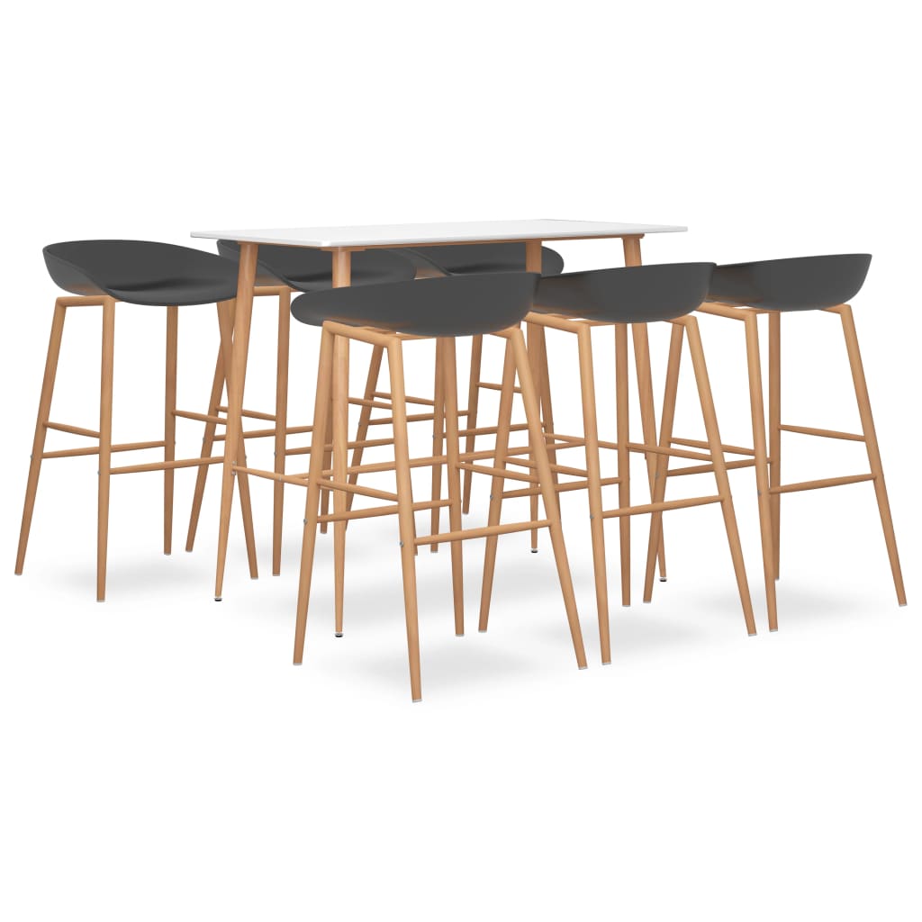 Set de 6 scaune cu masa de bar, vidaXL, MDF, Metal, PP, 120 x 60 x 105 cm, Negru/alb/maro