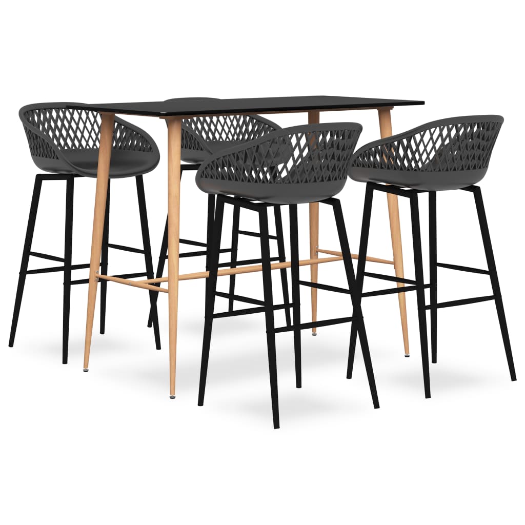 Set de 4 scaune cu masa de bar, vidaXL, MDF, Metal, cu model, 120 x 60 x 105 cm, Negru cu maro