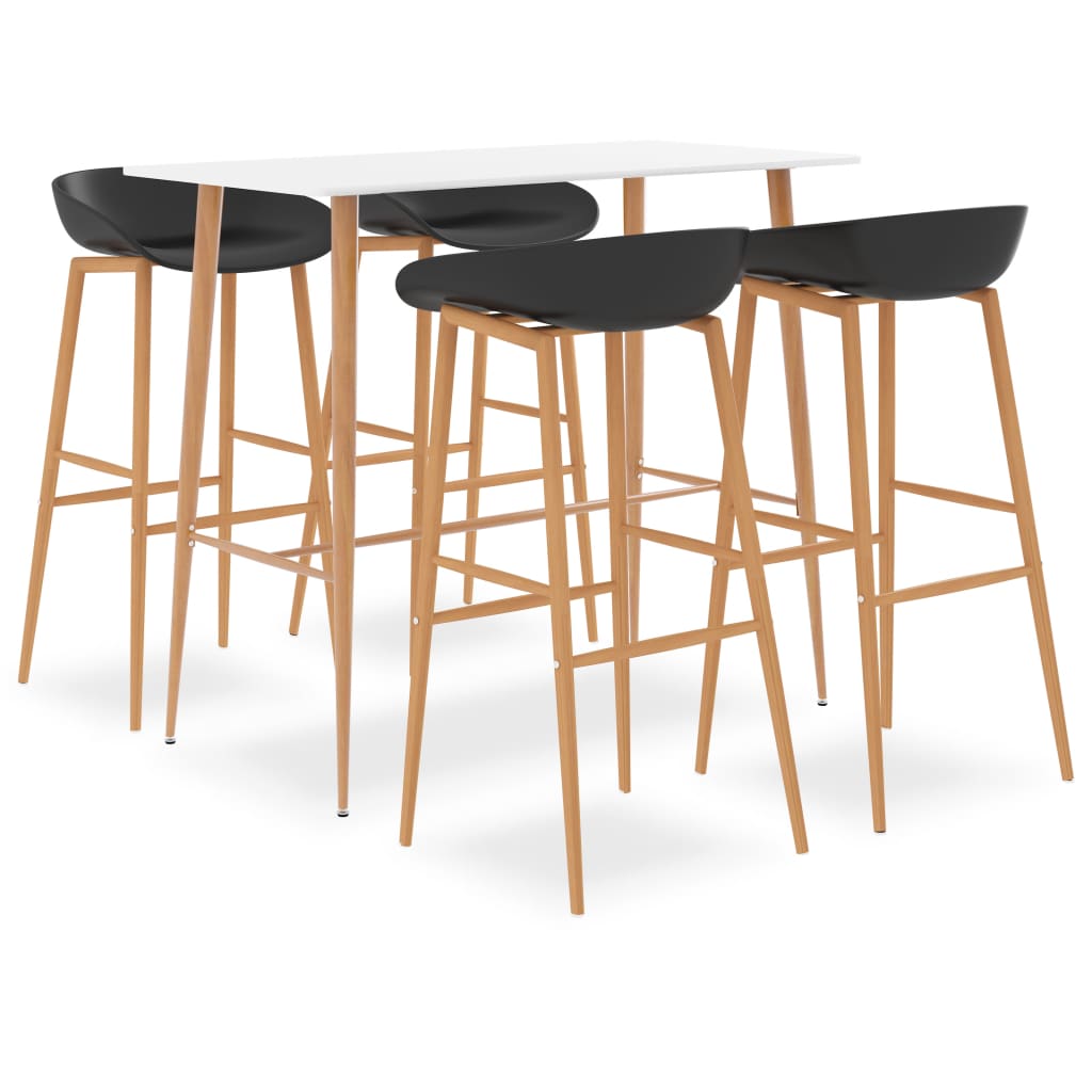 Set masa cu 4 scaune de bar, vidaXL, MDF/Metal, 48 x 47,5 x 95,5 cm, Alb/Negru
