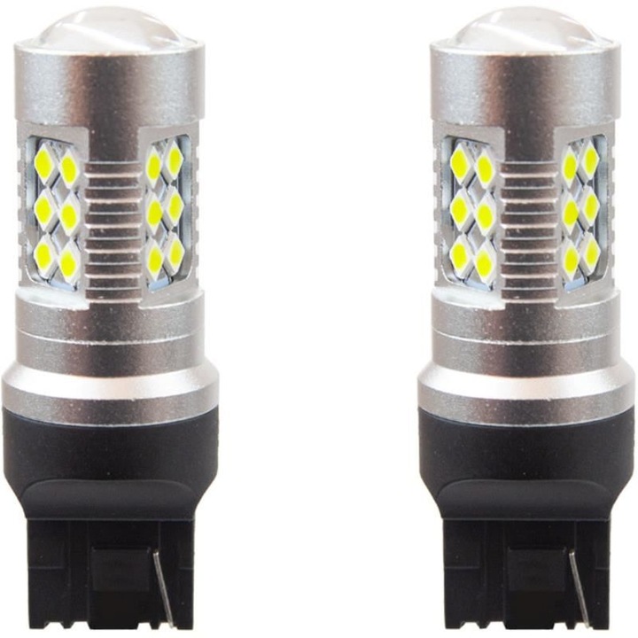 Комплект крушки Amio T20, 24 SMD3030, 2 броя, LED, 12-24 V, W21W, CANBUS, 01173