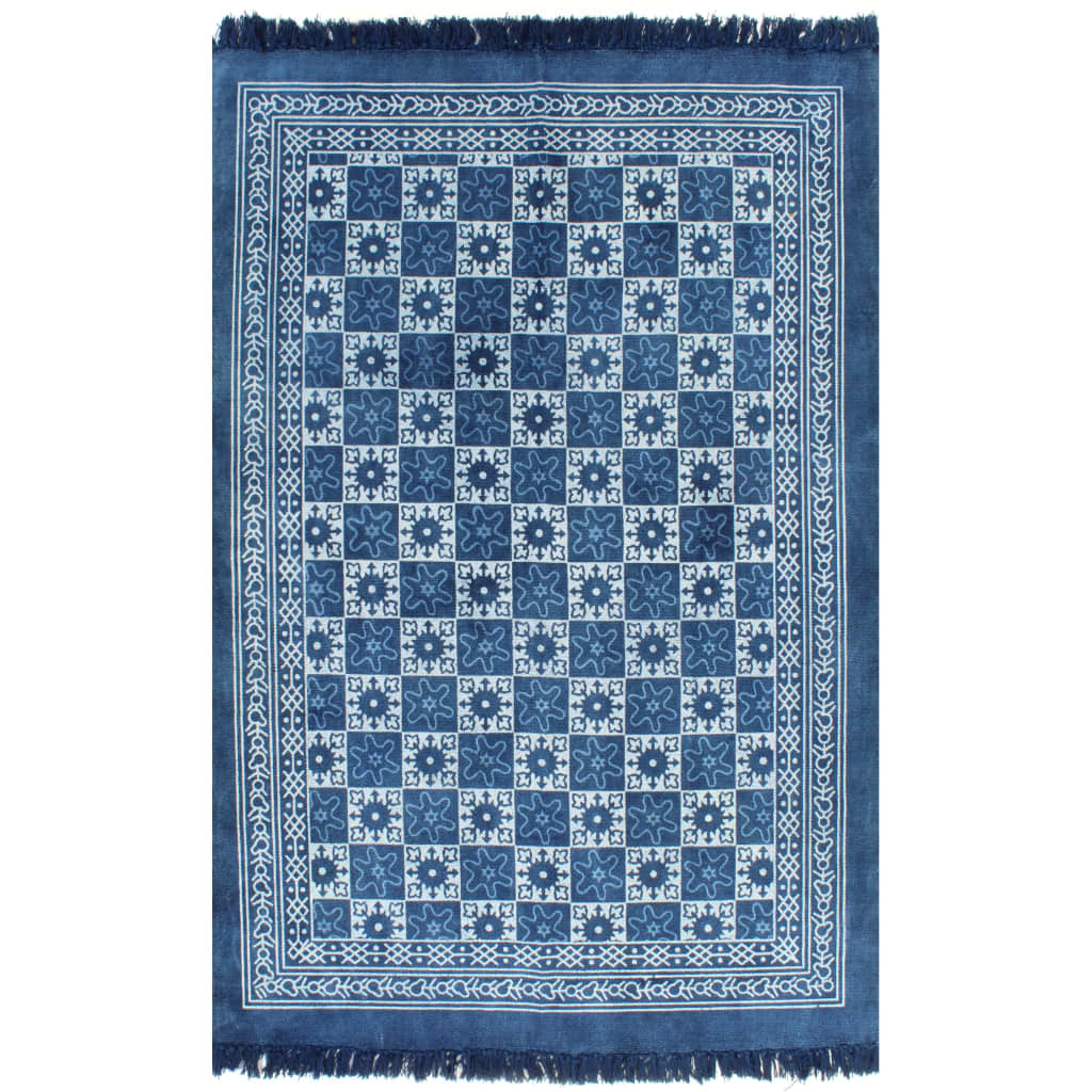 Covor Kilim, vidaXL, Bumbac, cu model, 160 x 230 cm, Albastru