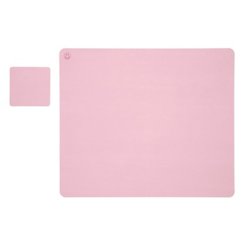 Set Mousepad si 1 suport pahar Flexi L, din piele PU, cu doua fete, pentru protectie birou, UNIKA, roz/gri