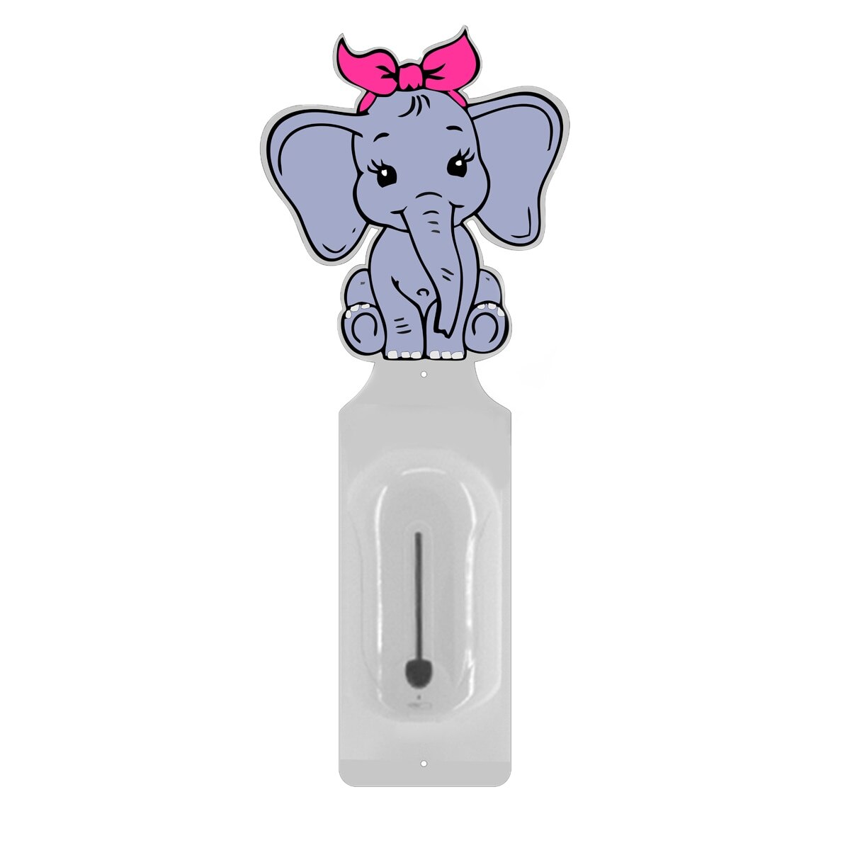 Suport de perete JJ DISPLAYS, cu dozator automat pentru dezinfectare maini, cu figurina elefant, pentru copii