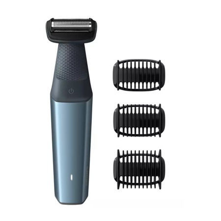 Masina Philips de Tuns Corporal profesional, Delicat cu pielea, 3 Piepteni 3/5/7 mm, Functionare 50 min, Incarcare 1h, Baterie Ni-MH, Blocare Lungime, Albastru/Bleu