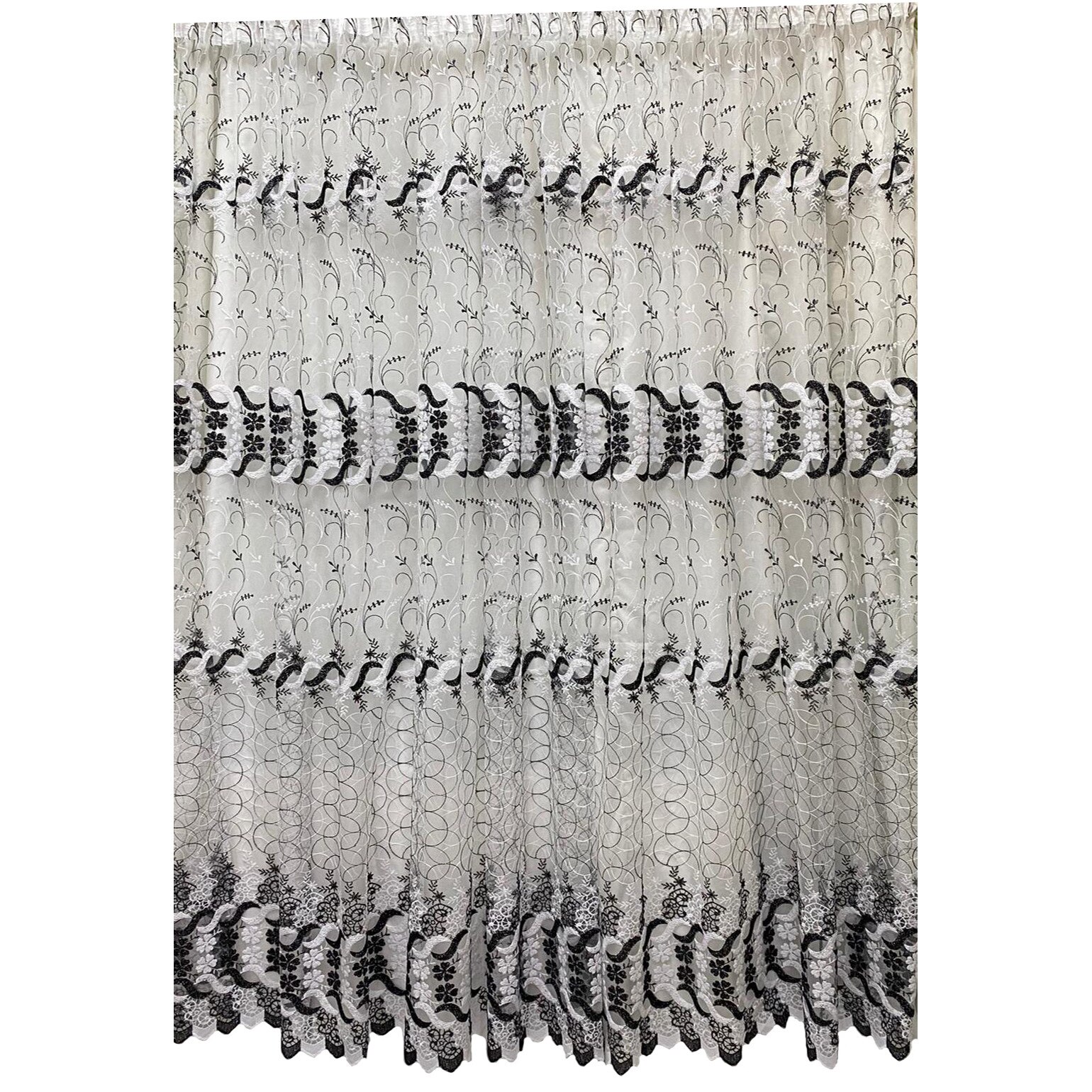 Perdea alba cu broderie neagra 600X245cm cu rejansa by Liz Line-RD1806