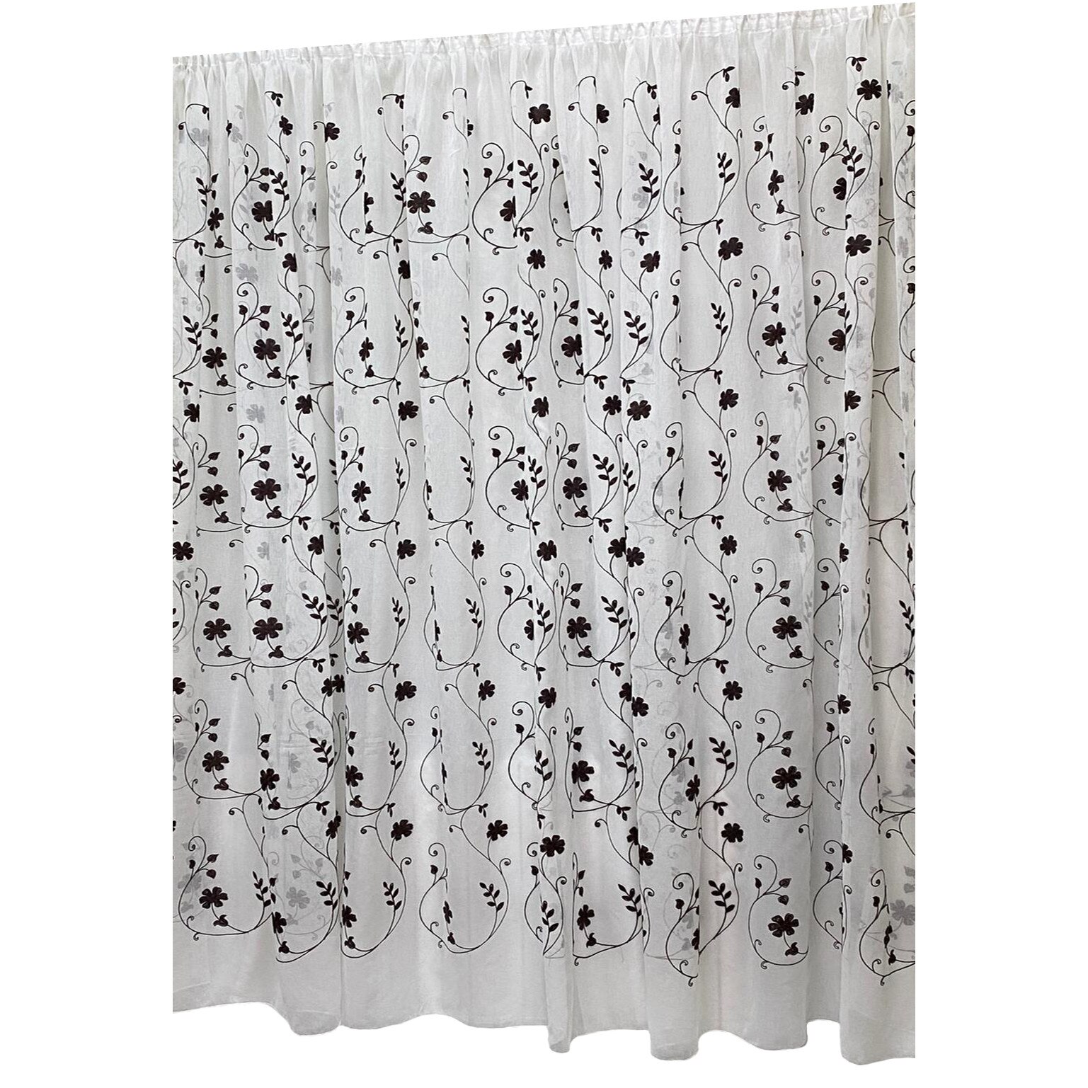 Perdea Inna, alba cu broderie de flori wenge 900X245cm, din in, cu rejansa by Liz Line - RD1929