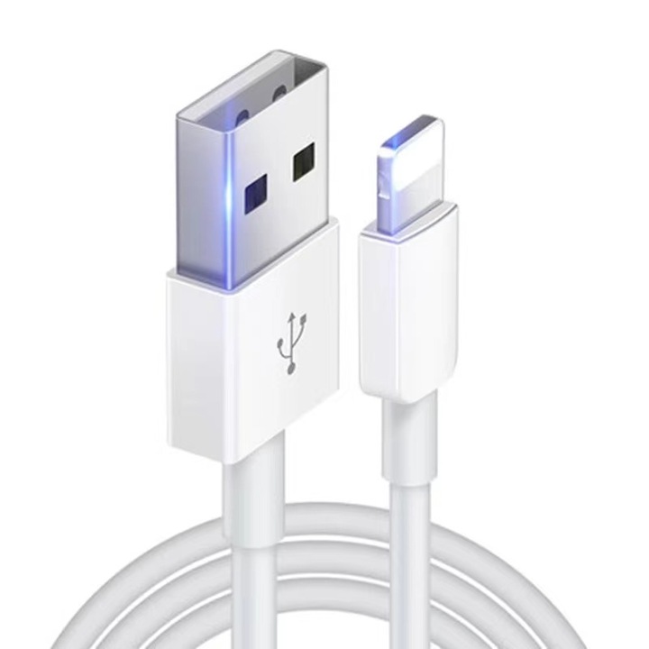 EVTrend® Töltőkábel, 2 m, Apple telefonhoz vagy táblagéphez, USB csatlakozó, Lightning csatlakozó, Fehér