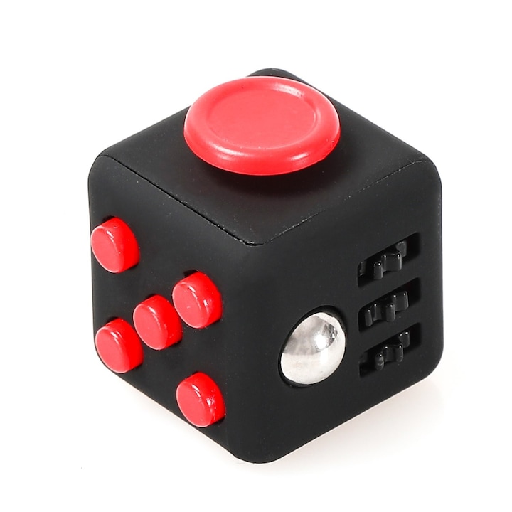 Aнтистрес играчка Fidget cube, Черен, Червени копчета
