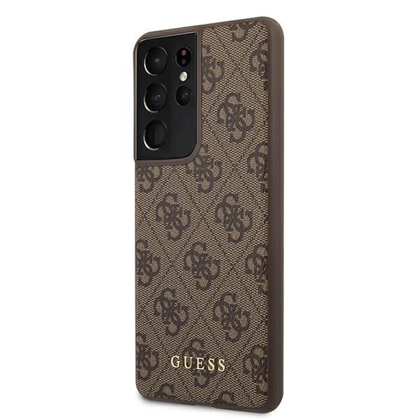 Husa pentru Samsung S21 Ultra Guess 4G Metal Gold Logo brown