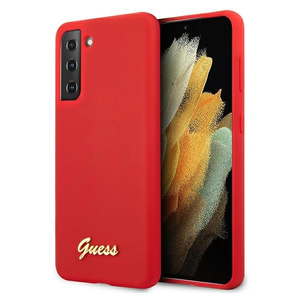 Husa pentru Samsung S21 Guess Silicone Script Metal Logo red