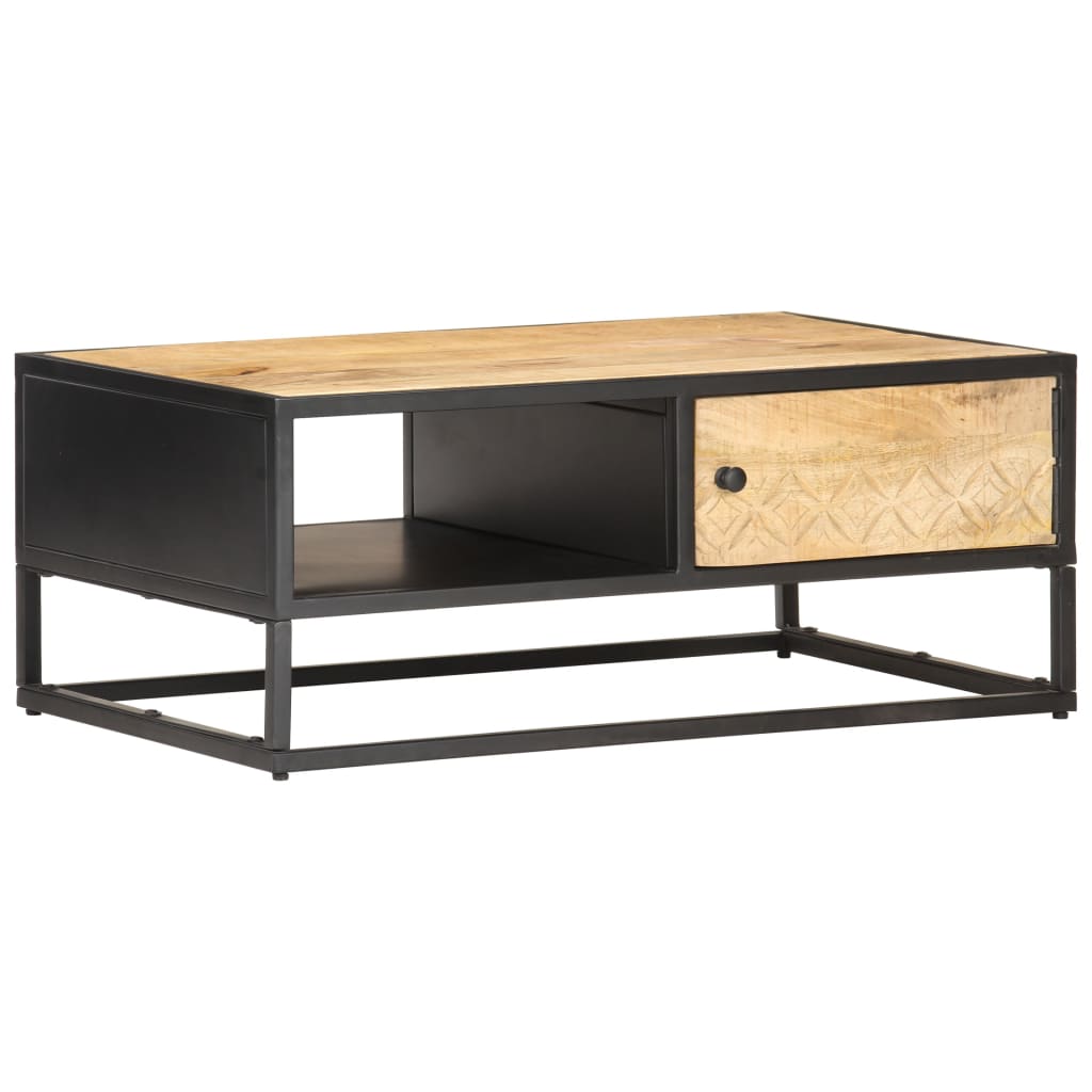 Masuta de cafea cu usa sculptata, vidaXL, Lemn de mango, 90x55x 36 cm, Maro