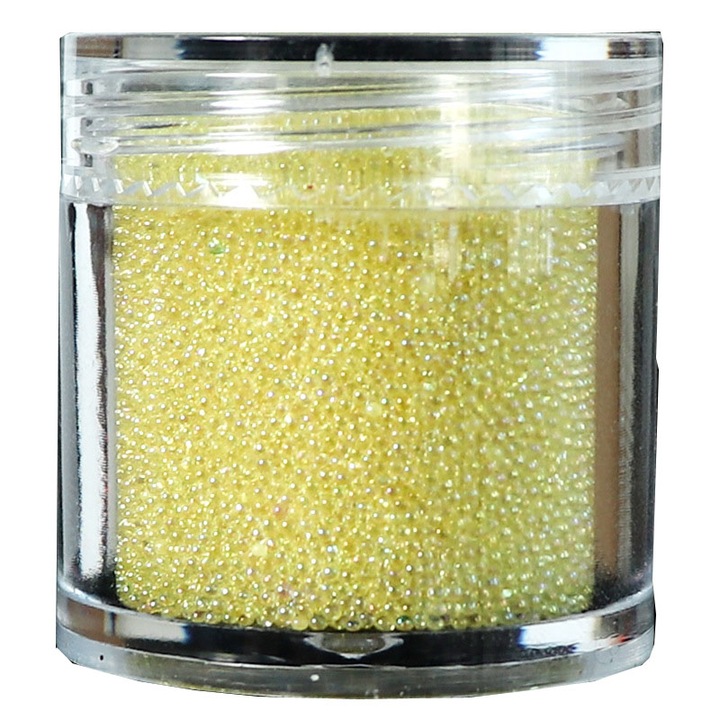 Perle caviar pentru decorare manichiura, Sticla, Forma rotunda, Galben, 16g