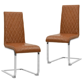 Set de 2 scaune consola de bucatarie, vidaXL, Piele ecologica/Fier, 43 x 58 x 98,5 cm, Maro lucios coniac