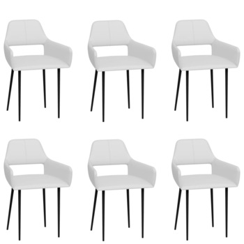 Set de 6 scaune de bucatarie, vidaXL, Piele ecologica/Metal, 54 x 52,5 x 79,5 cm, Alb