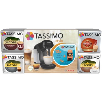 Pachet 12 cutii capsule cafea Tassimo Jacobso + Espressor Bosch Tassimo Style, 1400W, 0.7l, Intellibrew, Portocaliu Pachet 12 cutii capsule cafea Tassimo Jacobso + Espressor Bosch Tassimo Style, 1400W, 0.7l, Intellibrew, Portocaliu