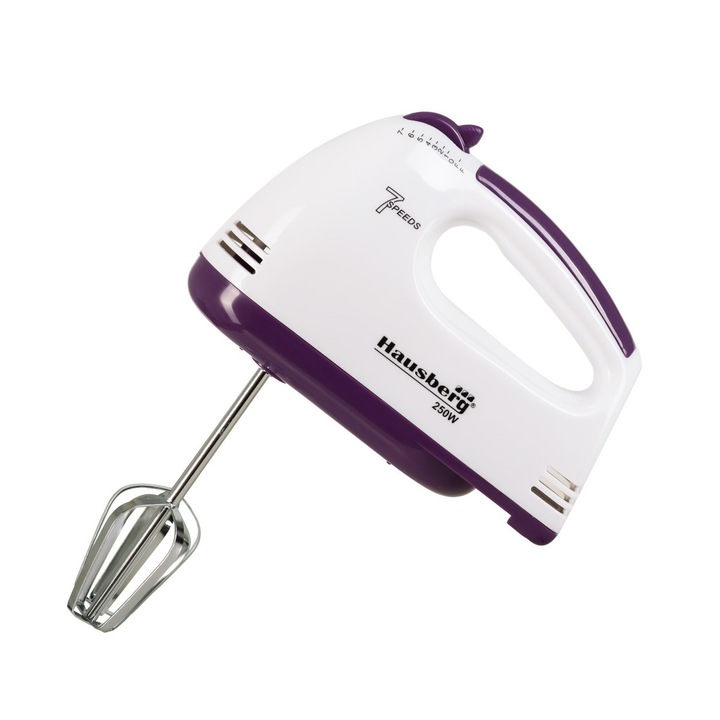 Миксер Hausberg HB-4112MV, 250W, 7 скорости, Бял/Лилав