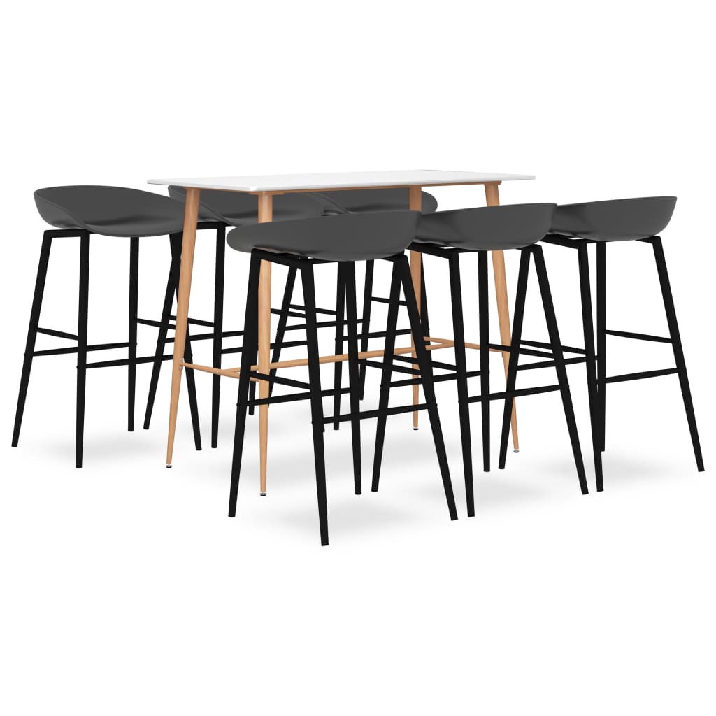 Set de 6 scaune cu masa bar, vidaXL, MDF/Metal, 120 x 60 x 105 cm, Negru/Alb