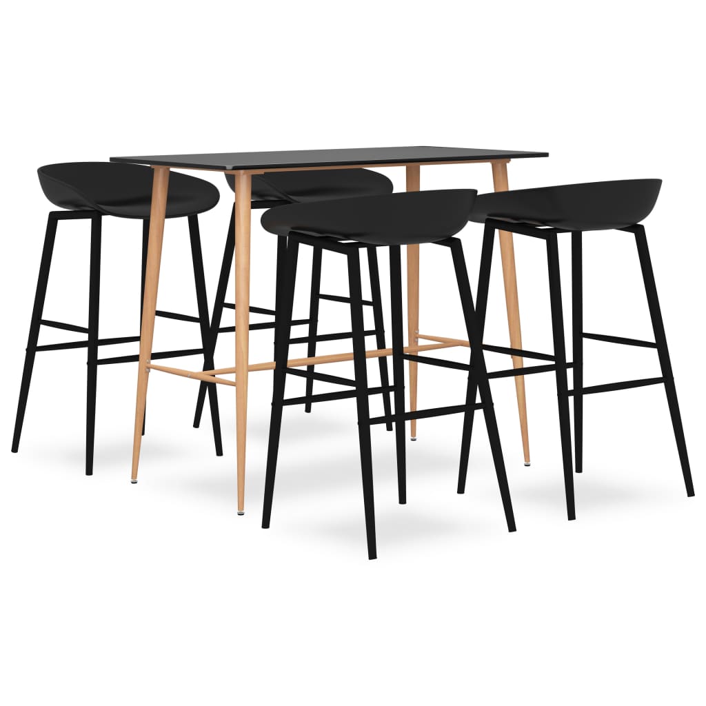 Set de 4 scaune cu masa de bar, vidaXL, MDF, Metal, 120 x 60 x 105 cm, Negru/Maro