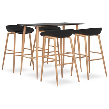 Set de 4 scaune cu masa de bar, vidaXL, MDF/Metal, 120 x 60 x 105 cm, Maro/Negru Set de 4 scaune cu masa de bar, vidaXL, MDF/Metal, 120 x 60 x 105 cm, Maro/Negru