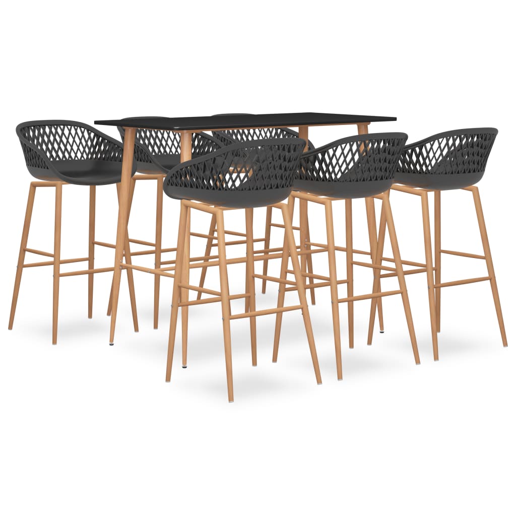 Set mobilier de bar 7 piese masa cu 6 scaune, masa cu scaune, vidaXL, cu model, Metal, PP, 120 x 60 x 105 cm, Gri