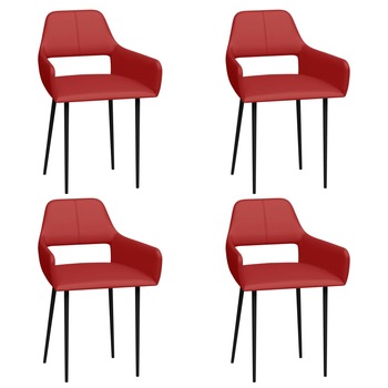 Set de 4 scaune de bucatarie, vidaXL, Piele ecologica/Metal, 54 x 52,5 x 79,5 cm, Rosu
