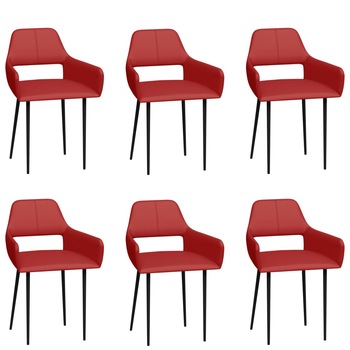 Set de 6 scaune de bucatarie, vidaXL, Piele ecologica/Metal, 54 x 52,5 x 79,5 cm, Rosu