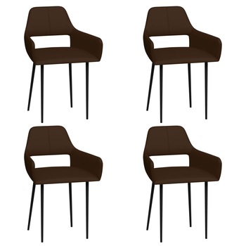 Set de 4 scaune de bucatarie, vidaXL, Piele ecologica/Metal, 54 x 52,5 x 79,5 cm, Maro inchis