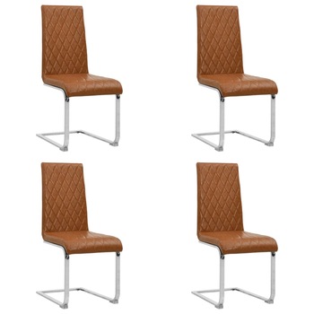 Set de 4 scaune consola de bucatarie, vidaXL, Piele ecologica/Fier, 43 x 58 x 98,5 cm, Maro lucios coniac