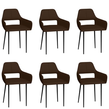 Set de 6 scaune de bucatarie, vidaXL, Piele ecologica/Metal, 54 x 52,5 x 79,5 cm, Maro inchis