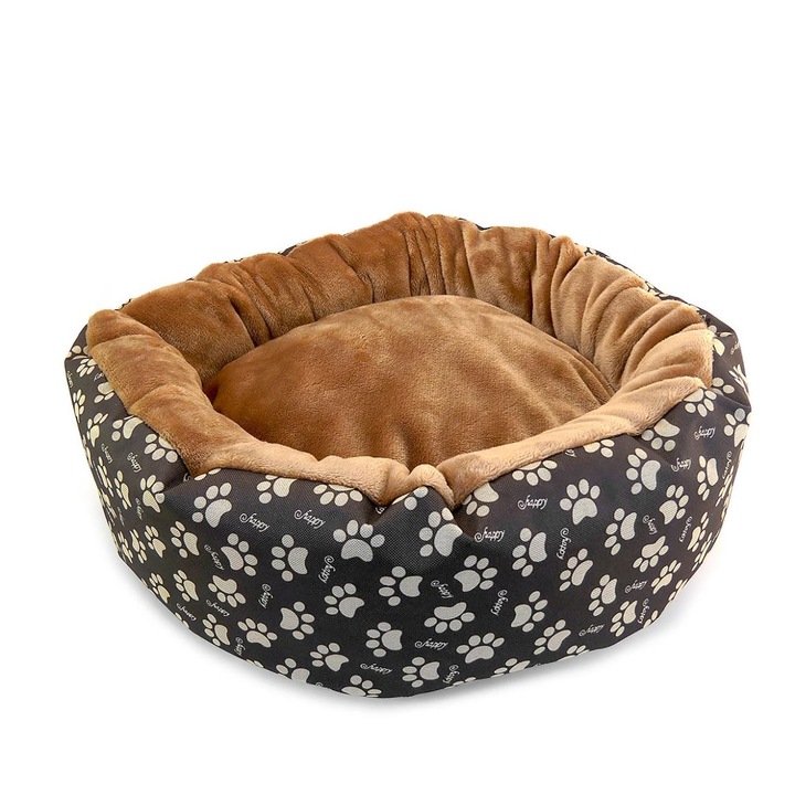 Vízálló, puha ágy párnával kutyának vagy macskának, átmérő 50 cm, Prémium anyagok, Karcálló, csúszásmentes talp, Barna