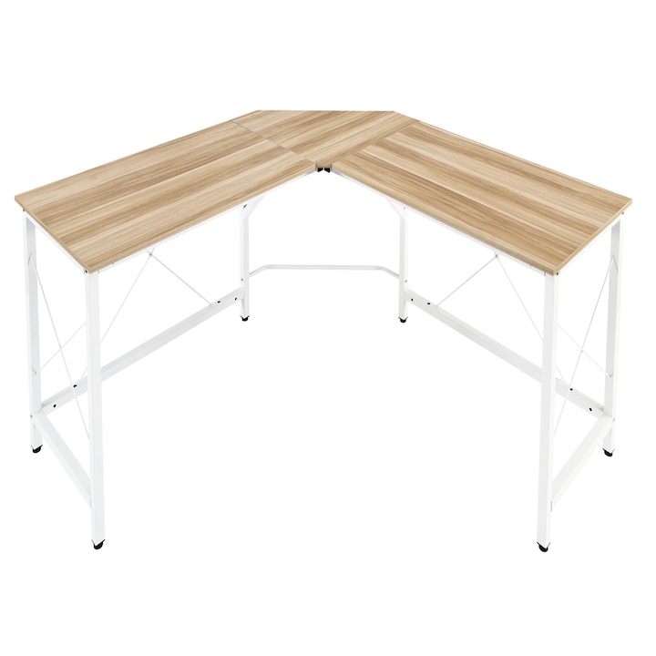 OEM Dupla sarok L alakú íróasztal, multifunkcionális, mérete 149x149x55 cm, bézs / fehér színű