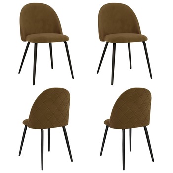 Set 4 scaune de bucatarie, vidaXL, Textil/MDF/Fier, 47 x 53,5 x 78 cm, Maro
