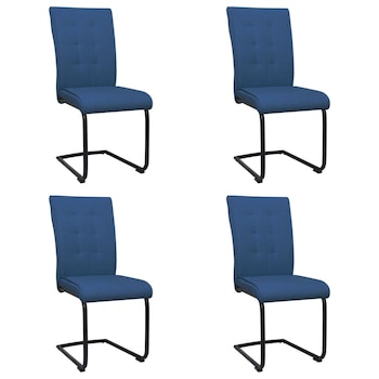 Set de 4 scaune de bucatarie vidaXL, Textil/MDF, 45 x 58,5 x 97 cm, Albastru