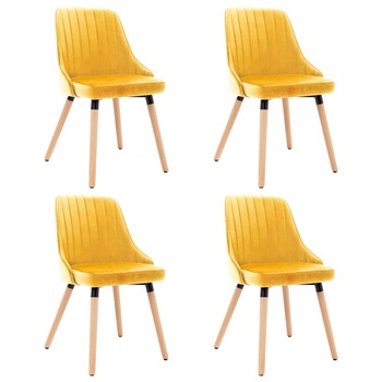 Set de 4 scaune de bucatarie, vidaXL, Catifea/Lemn masiv de fag, 50 x 55 x 88 cm, Galben