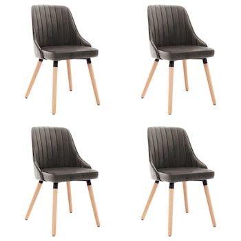 Set de 4 scaune de bucatarie, vidaXL, Catifea/Lemn masiv de fag, 50 x 55 x 88 cm, Gri inchis