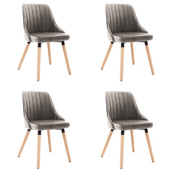 Set de 4 scaune de bucatarie, vidaXL, Catifea/Lemn masiv de fag, 50 x 55 x 88 cm, Gri deschis