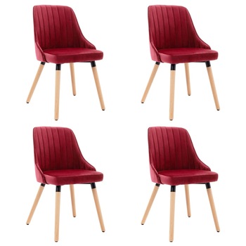 Set de 4 scaune de bucatarie, vidaXL, Catifea/Lemn masiv de fag, 50 x 55 x 88 cm, Rosu