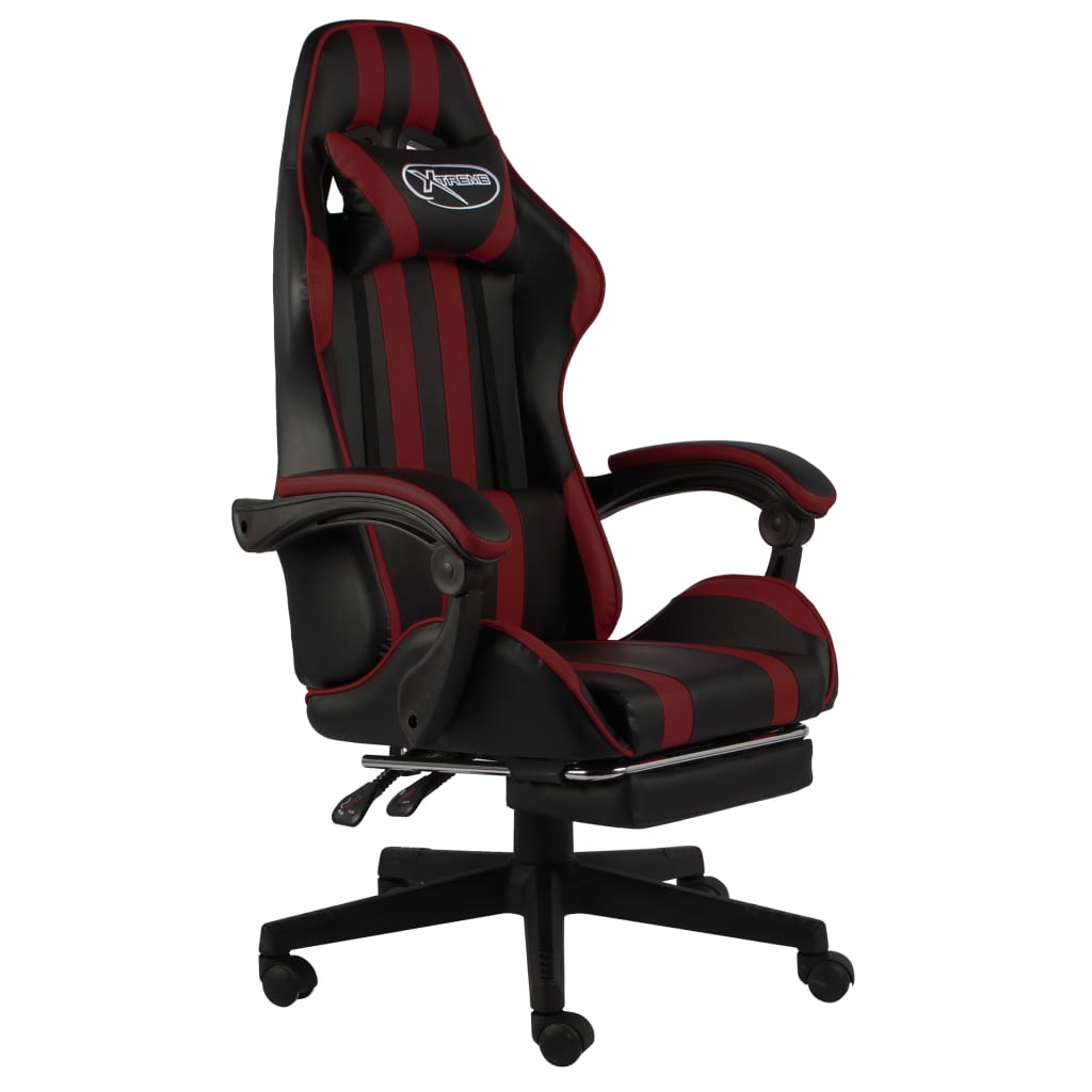 Scaun de racing suport picioare, vidaXL, Piele ecologica/Otel, 62 x 69 x (115-130) cm, Rosu/Negru