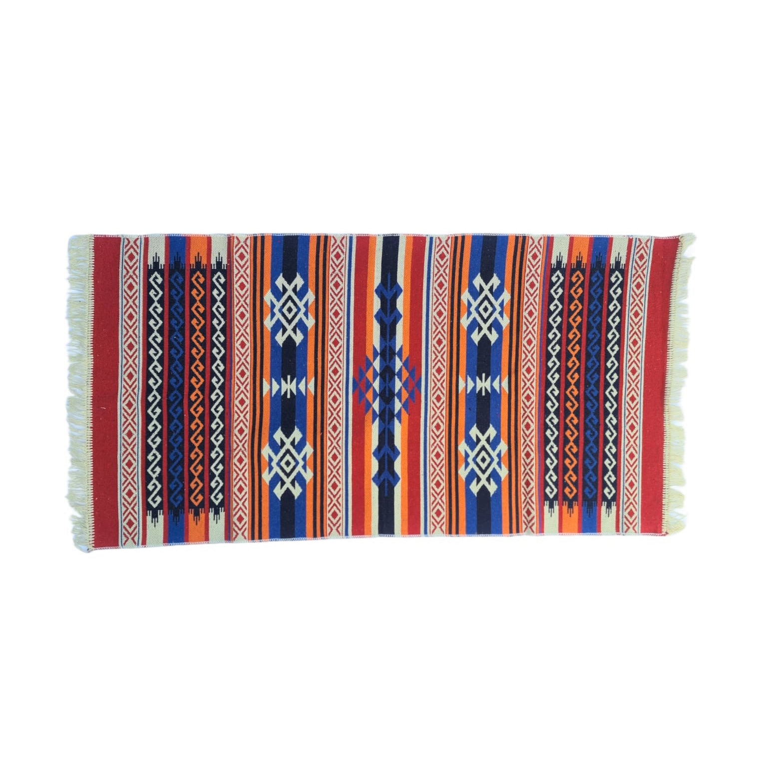 Covor tip traversa, model traditional, doua fete, 200 x 80 cm , Rosu, Albastru, Crem