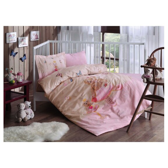 Lenjerie de Pat, Pentru BABY, BALLERINA, TAC,,Set 4 Piese, 100% BUMBAC