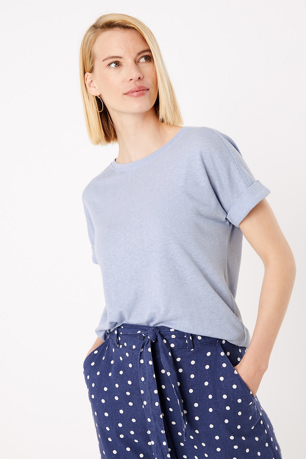 Marks & Spencer, Tricou relaxed fit din amestec de in, Albastru pastel