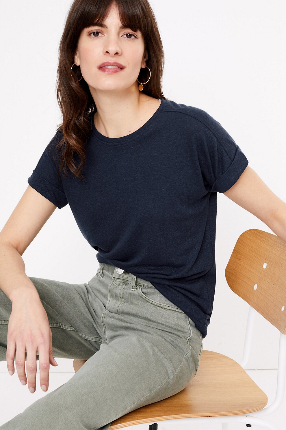 Marks & Spencer, Tricou relaxed fit din amestec de in, Bleumarin