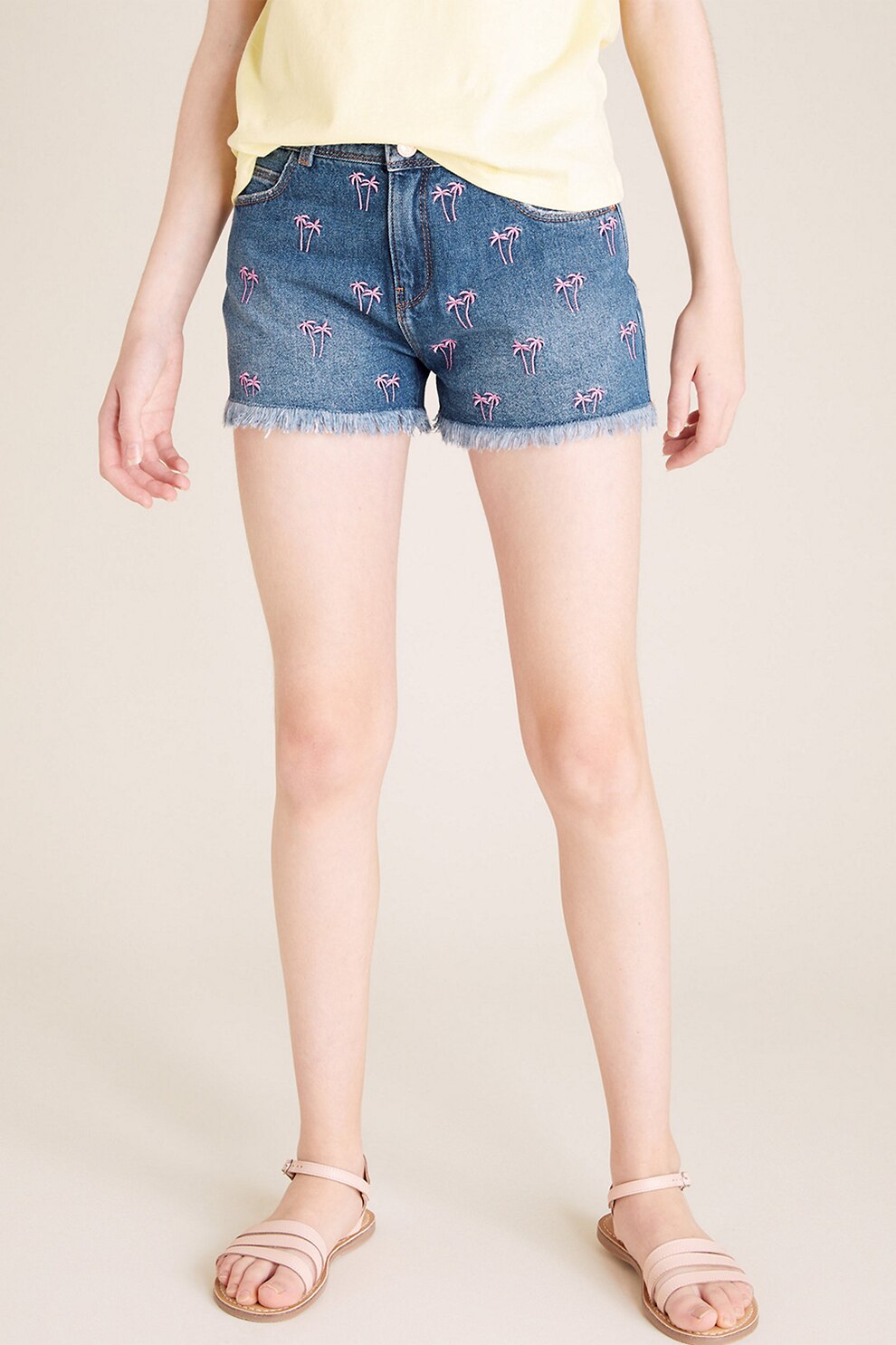 Marks & Spencer, Pantaloni scurti din denim cu model cu broderie, Bleumarin