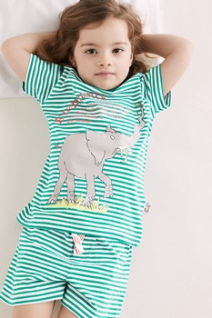 Marks & Spencer, Pijama cu model in dungi si model cu elefant, Turcoaz Marks & Spencer, Pijama cu model in dungi si model cu elefant, Turcoaz