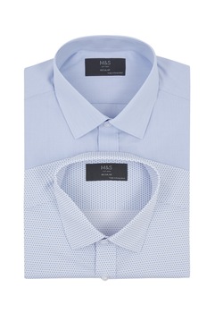 Marks & Spencer, Set de camasi cu model cu buline si dungi - 2 piese, Albastru lavanda, 38 Marks & Spencer, Set de camasi cu model cu buline si dungi - 2 piese, Albastru lavanda, 38